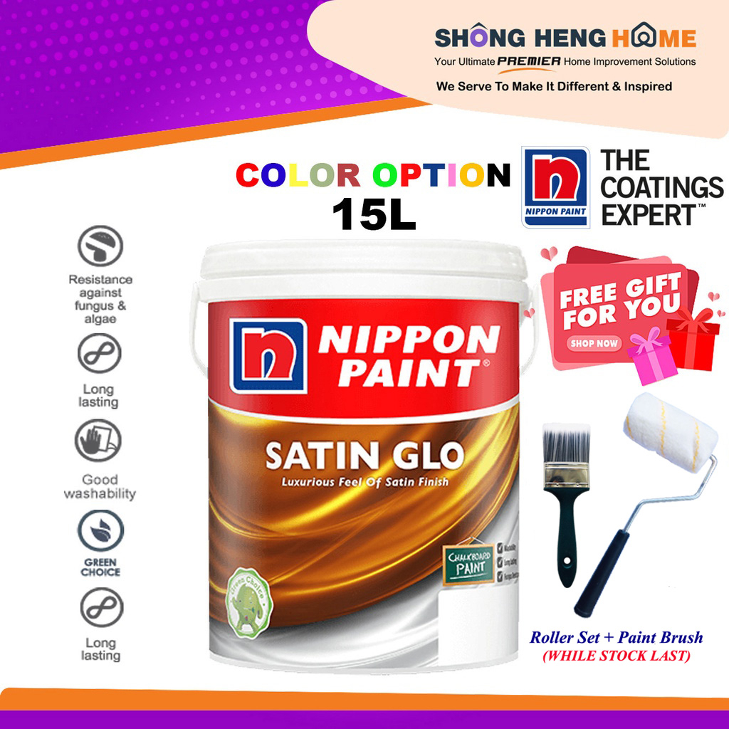 15L Nippon Paint Satin Glo Interior Wall COLOR OPTION [ ANY COLOR
